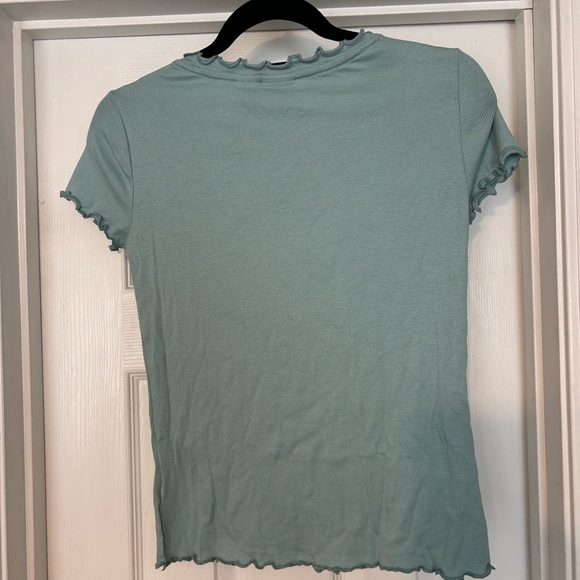 Light Blue Ruffled Edge Women's Top - Picture 2 of 3